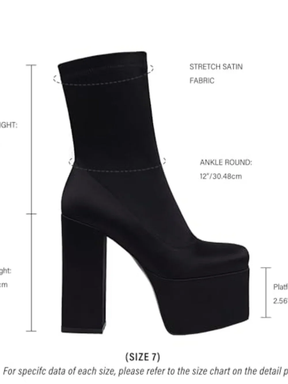 Platform Ankle Boots High Chunky Heel Mid-Calf Boots Satin Fabric Zip Closure
